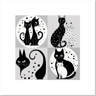 Black and white cats with dots Posters and Art